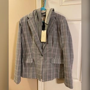 Plaid blazer with detachable hoodie